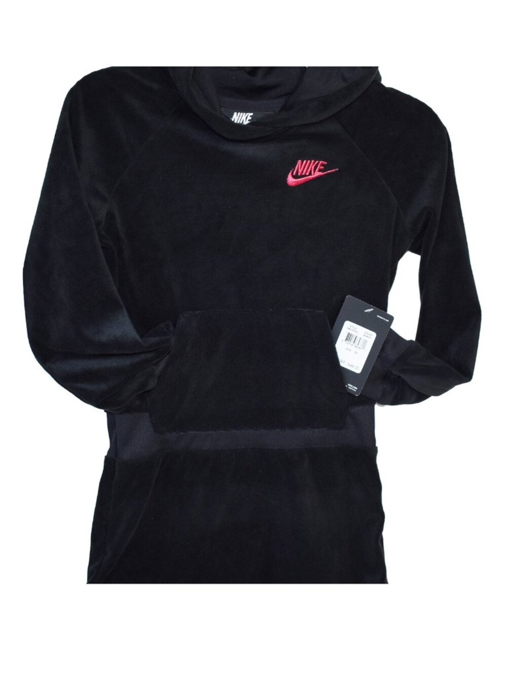 NIKE Girls Hoodie Dress Black Velour Long Sleeve Outfit Size 6 - Picture 3 of 3